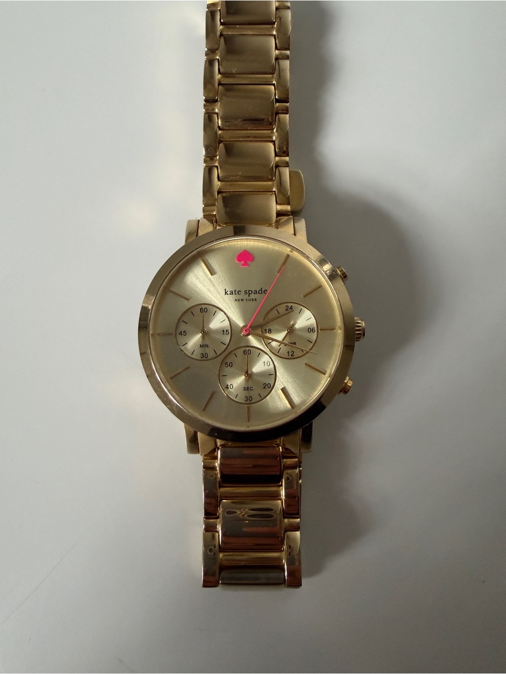 kate spade Gold-Tone Chronograph Bracelet Watch with Pink Accents
